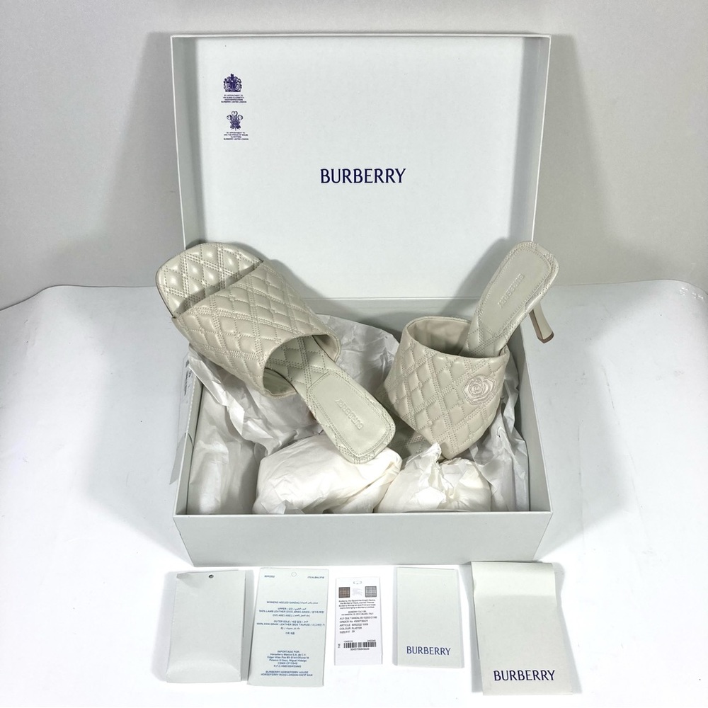 Burberry Leather Quilted Heeled Slide Sandals Plaster 39 9 NEW - Picture 9 of 17